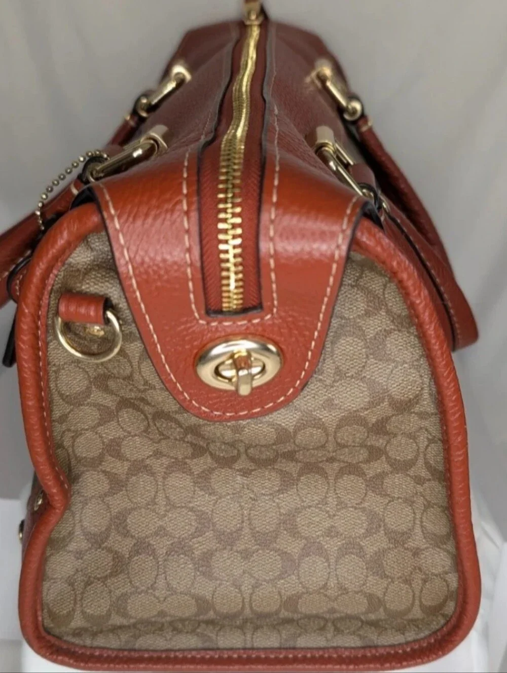 COACH MILLIE KHAKI TERRACOTTA Leather Satchel Bag STUNNING
